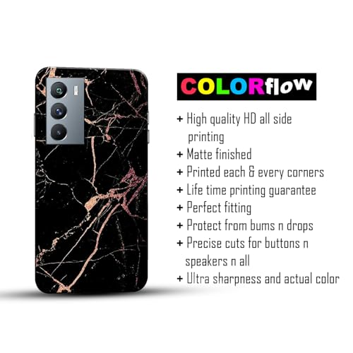 Image of COLORflow Back Cover Compatible with iQOO 9 SE 5G | Beautiful Black Golden Marble | Designer Printed Hard CASE Bumper Back Cover Compatible with iQOO 9 SE 5G