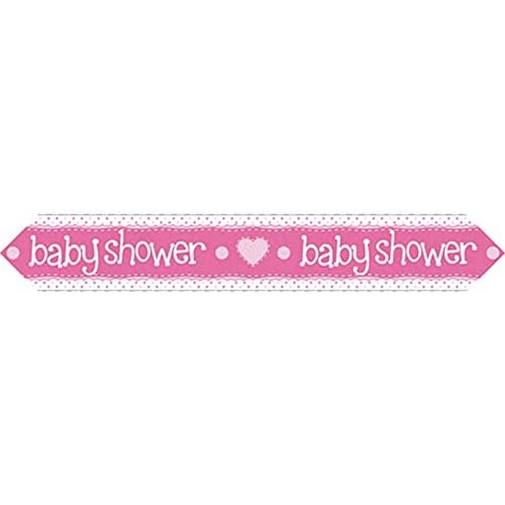 9ft Banner Baby Shower Pink Holographic Dot