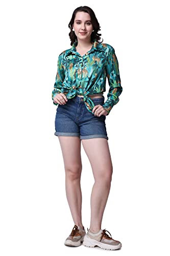 Image of POPWINGS Printed Full-Sleeves Regular-Fit Satin Printed Shirt for Women Stylish Western Casual Wear