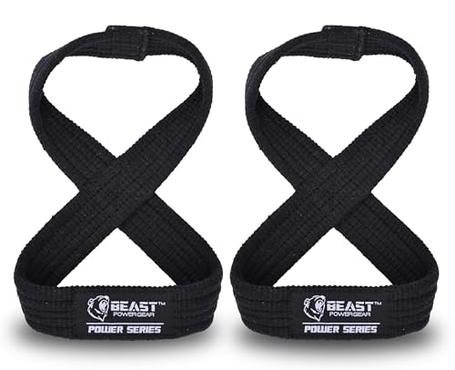 Beastpowergear Figure 8 Strap Heavy Duty Deadlift Strap Weight Lifting Power Wrist Strap | Weightlifting Powerlifting Shrugs Workout Men Women Black - Small 10 - Less Than 7.25 Wrist