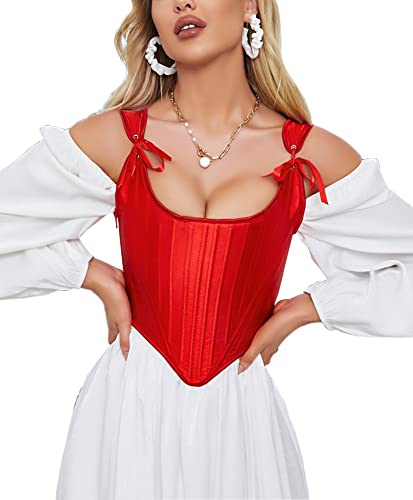 Image of Dreay Womens Vintage Asymmetrical Hem Overbust Corset Tie Front Lace-up Back Bustier Shapewear Top