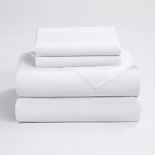 SONORO KATE Sábanas 100% algodón, juego de sábanas de lujo liso de 4 piezas, 1000 cm6 (blanco, Queen)