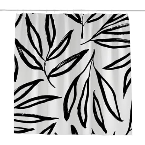 ZHIMI Bathroom Shower Curtains Abstract Outlined Leaves Black Quick-Drying Waterproof Washable Fabric Shower Curtain with 12 Hooks for Shower Room Farmhouse Spa Hotel Decor 60x72in Cover