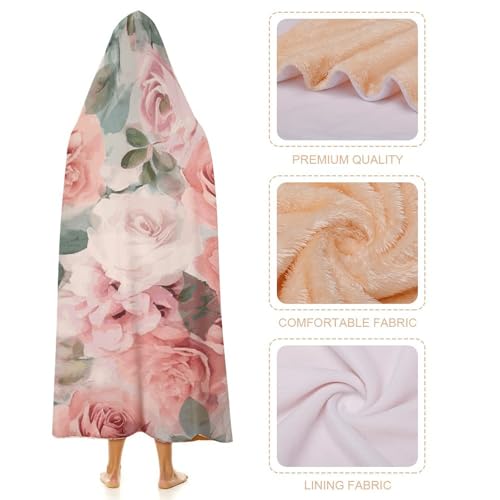 Couverture à capuche portable douce imprimé roses pour voyage et maison