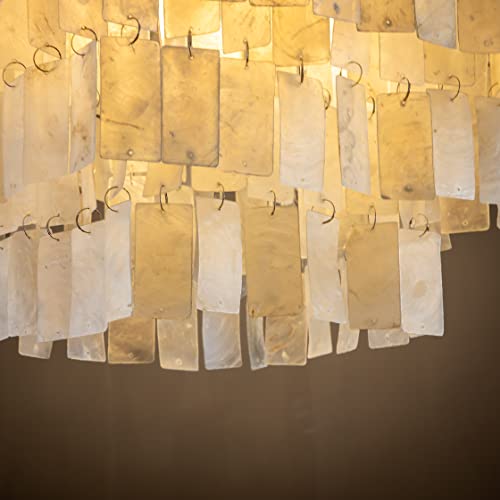 ALOADECOR 3 Lights Costal Square Antique Brass Flush Mount Ceiling Light with Rectangle Capiz Natural Seashells Shade Modern Shells Chandeliers for Living Room Dining Room Bedroom W 16.4 inch - Image 6