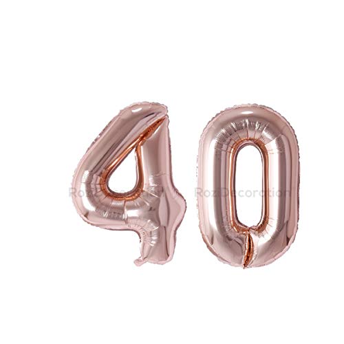 Image of Rozi Decoration 32? Inch Rose Gold 40 Number Foil Balloon | 40 Birthday Decoration Items | 40th Anniversary Decoration | 40 Number Foil Balloon Pack of 2 Pcs