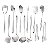Juego de utensilios de cocina de acero inoxidable 18/10, utensilios de cocina de acero inoxidable 304, juego de 12 utensilios de cocina grandes de metal