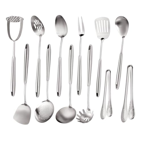 Stainless Steel Kitchen Utensils Set 18 10 Stainless Steel Cooking Utensils Set - 12 PCS Large Metal Cooking Utensil Tools Set by MACIFECI - Used condition - US$55.99