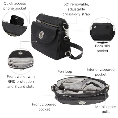 Image of Baggallini Calais Crossbody Bags for Women 10x7 Lightweight Water-Resistant Travel Purse, RFID & Interior Organization