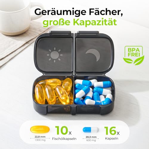 AUVON Tablettenbox 7 Tage Morgens Abends, einseitig öffnend, gut bedienbar – Ansicht 2