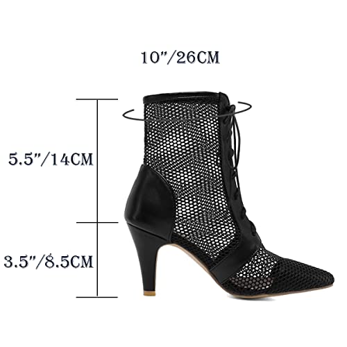Lehoor Women Black Summer Caged Sandal Booties Cutout Gladiator Summer Booties Sandals Pointed Closed Toe Stiletto Heel Mesh Ankle Boots Lace-Up High Heels Strappy Ladies Fashion Dressy Black 9 M Us #TOP2