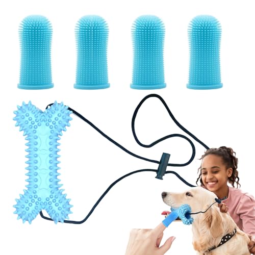Cepillo de dientes de dedo de perro, paquete de 4 cepillos de dientes de silicona de alimenticio, cepillo de dientes de limpieza de dientes de mascotas rodeado completo de 360°, reutilizable y