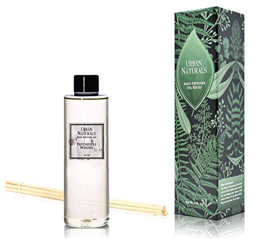 Urban Naturals Patchouli Woods Reed Diffuser Refill Oil with Replacement Sticks Kit | Sandalwood, Patchouli & Ylang Ylang Room Scent. Vegan. Made in The USA