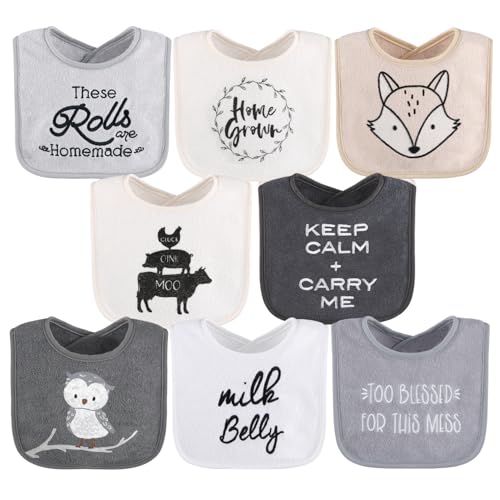 Image of The Peanutshell Baby Boy or Girl Terry Bibs Set of 8-100% Cotton, Soft, Absorbent Baby Bibs for Boys and Girls, Unisex Toddler Set, Newborn & Infant - Black, White, Grey