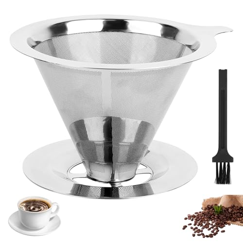 Kaffeefilter Edelstahl - Permanenter Pour Over Kaffeefilter aus Edelstahl,Papierloser Dauer Wiederverwendbarer Kaffeefilter zur Herstellung von Manuellem Kaffee, mit Reinigungsbürsten