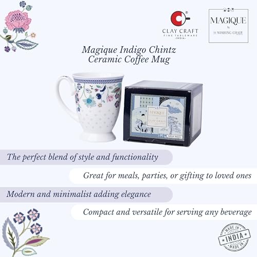 Image of Clay Craft x Magique by The Wishing Chair : Indigo Chintz - Coffee Mug | 300 ml | Handcrafted Floral Cup | Elegant Lightweight Coffee Mug | Microwave & Dishwasher Safe | Milk Mug