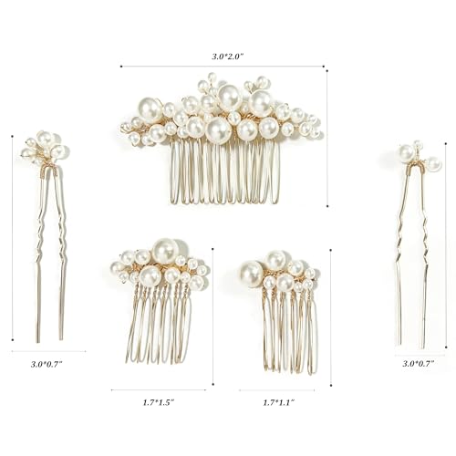 Set de 5 Peines y Alfileres de Perlas para Novias miniatura 2
