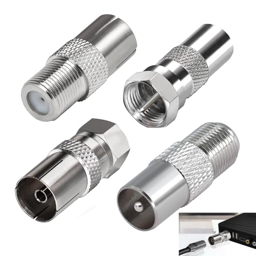 4 Pièces Adaptateur d’Antenne TV F Mâle vers Femelle, Adaptateur Coaxial TV, Connecteur Coaxial RF Nickelé pour Câble Satellite TNT Modem Routeur Récepteur, Raccord Antenne Murale Audio Vidéo