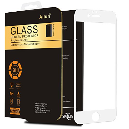 iPhone 6 plus Screen Protector,iPhone 6s plus Screen Protector,by Ailun,2.5D Curved Edge Tempered Glass Screen Saver,Edge-to-Edge full Screen Coverage,Siania Retail Package[White]