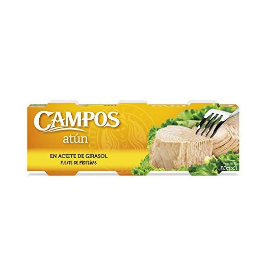 Campos, Conserva de atún en aceite de girasol, en trozos - pack de 3 latas de 80 gr.