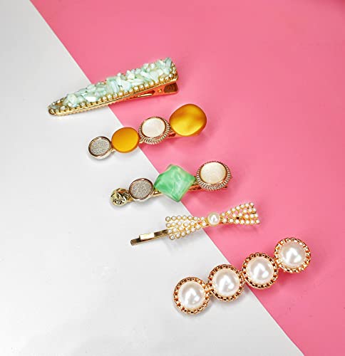 Image of ANNACREATIONS 5 Piece Korean Style Pearl Metal Hair clips, Plastic Pearl Barrettes Hairpin for Women & Girls(Golden)