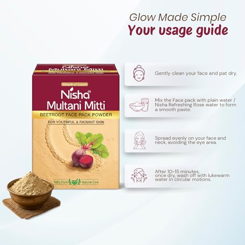 Image of Nisha Beetroot Multani Mitti for Face 100g | Fuller's Earth Powder | Natural Oil Control, Acne & Tan Removal | Skin Brightening Face Pack