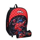 mybagstory - Trolley - Sac à Dos - Miraculous - Enfant - Ecole - Primaire - Maternelle - Garderie - Crèche - Cartable Fille - Taille 33 cm - Bretelles réglables - roulettes + Trousse