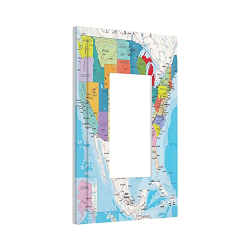 cartoon fun facts geography usa map 1 gang rocker/decor outlet light switch wall plate cover faceplate decorative faceplate boys map of the united states bathroom home living room bedroom decorate map1
