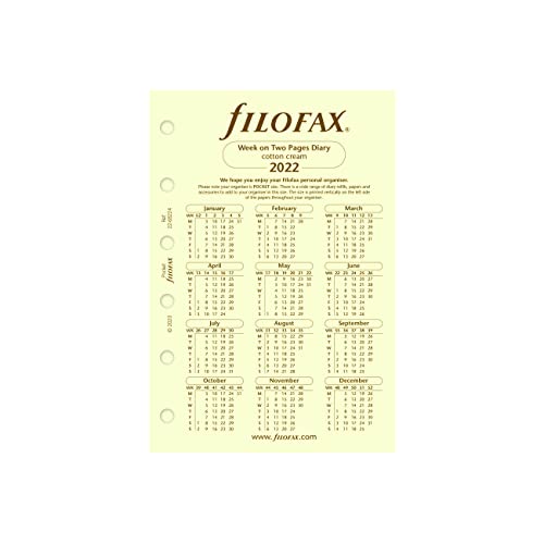 Filofax Refill, Pocket Size, Week-To-View, Cotton Cream Paper, Unruled, English, 2022 (C68224-22) #TOP2