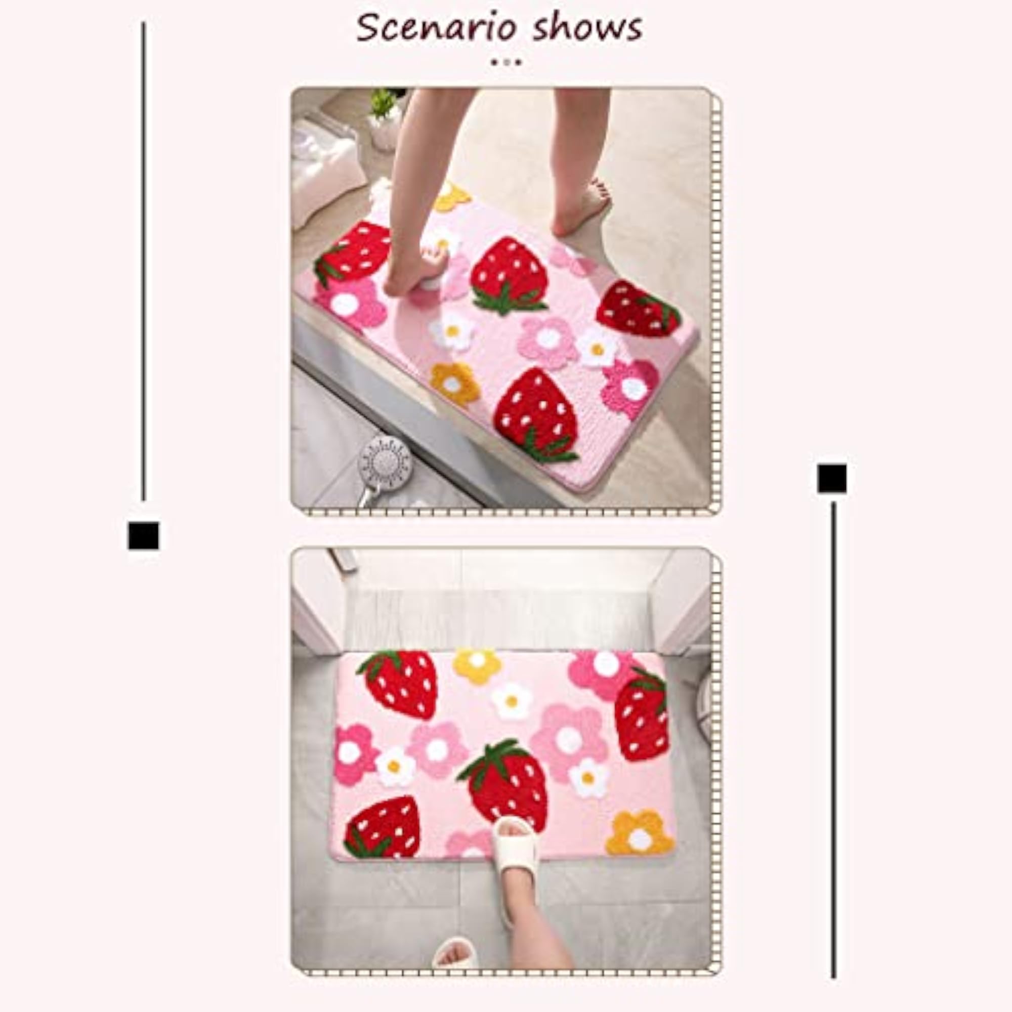 Soft Cozy Strawberry Bathroom Rugs, Non-Slip Bath Mat