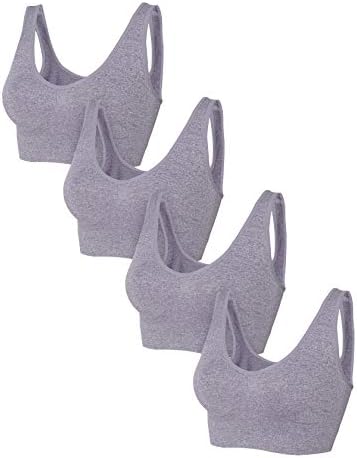 Ultimate Essentials Womens 4 Pack Seamless Pullover Bra with Removable Pads Pull-On Tag Free Wireless Bra (Heather Grey, Large)