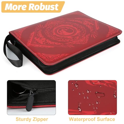 Image of 9-Pocket Card Binder for MTG,720 Double Sided Pocket PU Trading Collection Binder,Premium Collector Card Album for MTG,TCG,Yugioh,Game Cards(Red)