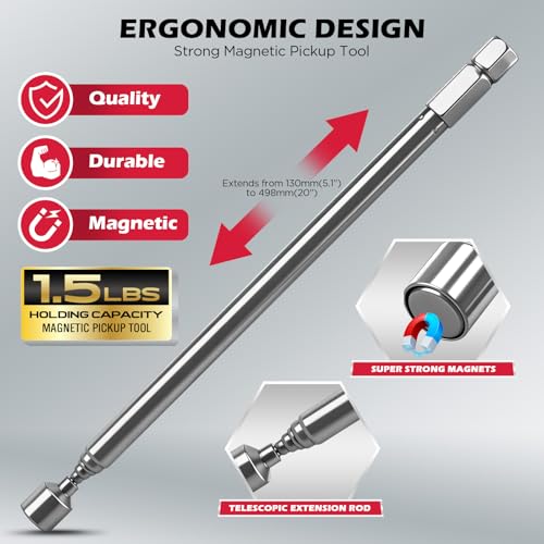 11PCS Magnetic Extra Long Nut Driver Set, Metric 8-15mm, 6" Impact Nut Drivers with PH2 Bits, 1.5lb Telescoping Magnetic Pickup Tool & Storage Rail, 1/4" Hex Shank, S2 Steel for Automotive Home Repair by SEDY - Used condition - Image 5