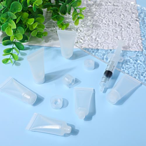 Refillable Empty Tubes Bottles, 20 Pcs 5ml Portable Travel Tubes with Syringes Clear Refillable Toothpaste Tubes Soft Squeezable Containers for Sample Shampoo Makeup Facial Cleanser Lip Gloss2