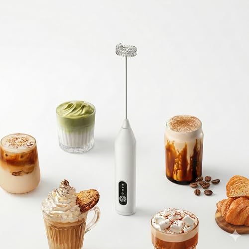Image of VeeDee Rechargeable Electric Milk Frother Handheld Wand with 3 Speeds & Dual Whisk - Portable Foam Maker for Coffee, Latte, Cappuccino, Matcha, Lassi & Egg Beating (USB Charging) White (White)