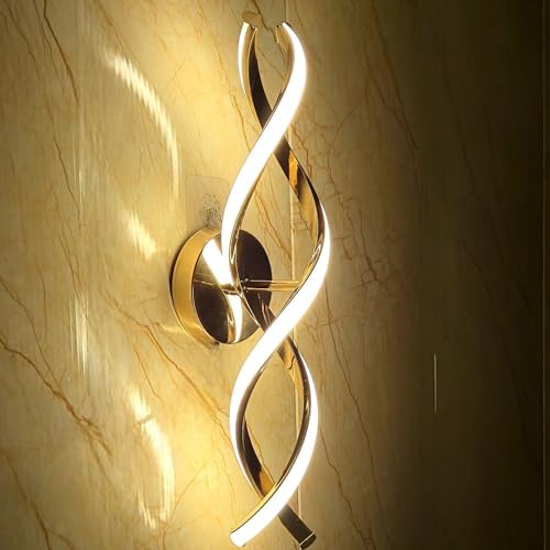 Image of Modern Double Spiral LED Wall Light, Golden Metal Wall Lamp for Home with 3 Color Modes, Warm White, Cool White, Natural White, Decorative Lighting, Pack of 1
