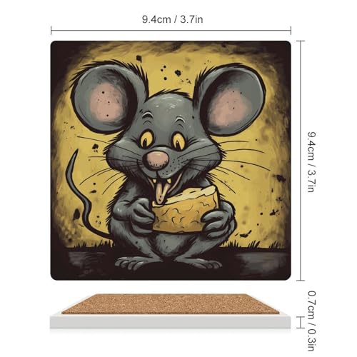6 dessous de verre carrés en céramique Rat et fromage pour la table - 3