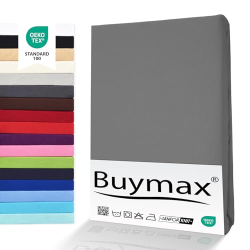 Buymax® Drap-Housse pour Surmatelas 140x200 cm, 100% Jersey en Coton, Hauteur de Matelas Jusqu’à 12 cm, Adapté aux Surmatelas Fins, Couleur Gris Anthracite