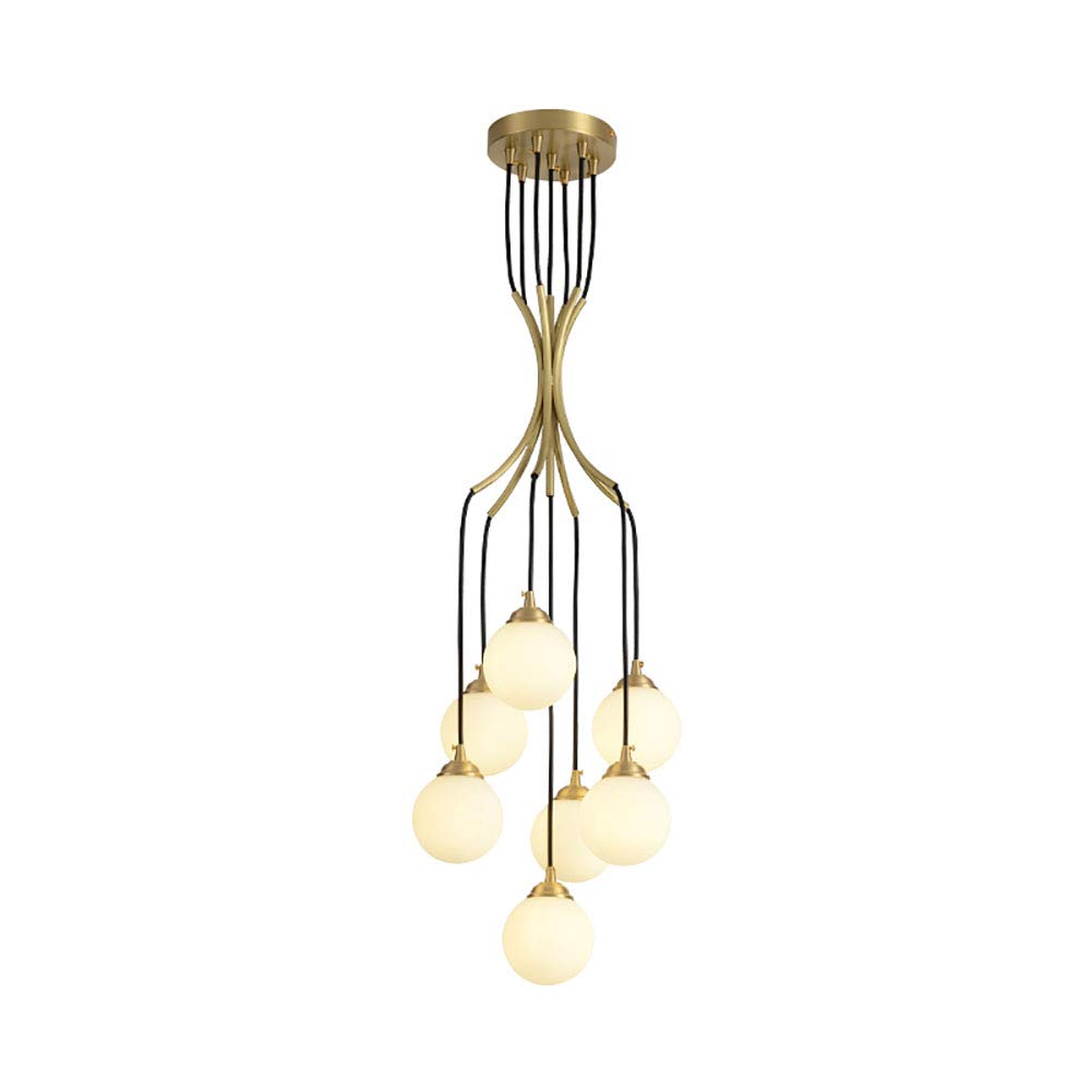 Nordic Modern Stairs Sputnik Chandelier Bronze Spiral Glass Ball Light Fixture Mid Century Creative Decoration Pendant Lighting for Bedroom Bar 7 Lights