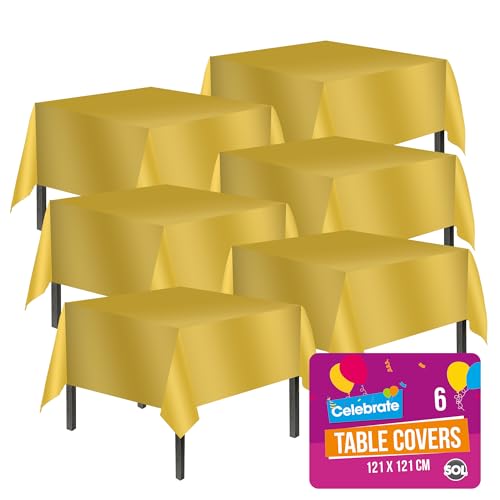 6pk Gold Table Cover | 121 x 121 cm Gold Party Table Cloth | Gold Plastic Table Cloth Gold Disposable Tablecloths For Parties Gold Table Cloths | Table Cover Gold Plastic Tablecloth | Gold Table Cloth