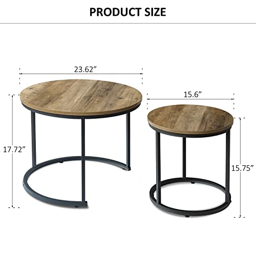 Mufico Nesting Coffee Table, 23.6" Round End Tables Living Room Set Of 2, Small Center Side Sofa Table, Modern Wooden Industrial Table For Living Room Bedroom Balcony Yard #TOP1