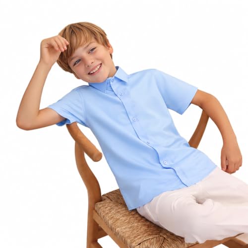 Image of Lilax Boys Classic Short Sleeve Button Down Casual Solid Dress Shirt