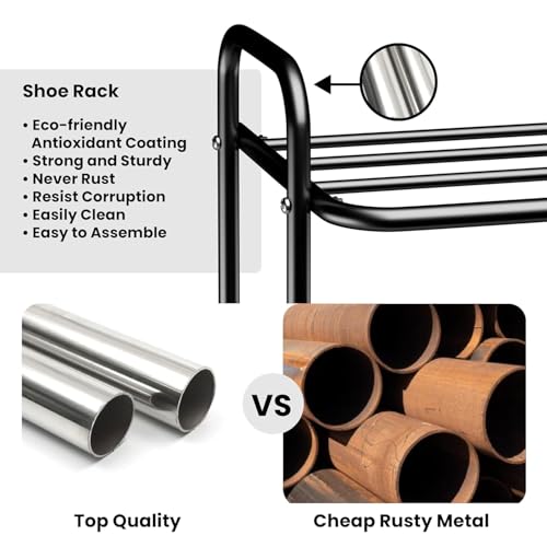 Image of 5-Tier Metal Shoe Rack - Sturdy Black Shoe Organizer for Closet, Entryway, and Bedroom - Space-Saving Storage Shelf for 15 Pairs of Shoes (5 SHLEF SHOE RACK)