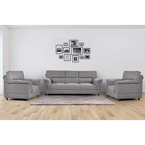 Homax. SF4 Solid Sal Wood Fabric Upholstered Sofa Set 5 Seater 3+1+1 Sofa Set for Living Room Furniture, Light Grey Color-image-29