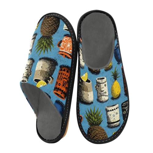 House Slippers Cup Pattern Print, Outdoor Indoor Unisex Rubber Sole Memory Foam 4-5