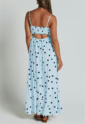 Image of Yuemengxuan Boho Maxi Dresses for Women Spaghetti Strap Flowy Smocked Long Dress Casual Summer Vacation Beach Maxi Dress