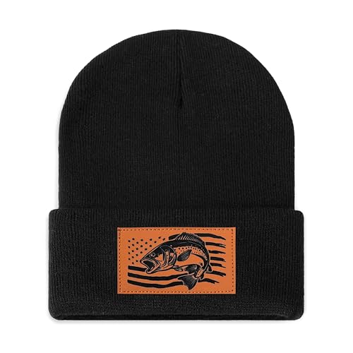 Image of American Flag Fishing Beanie Hat for Men, Christmas Dad Birthday Beanie Hats Gift for Women Men