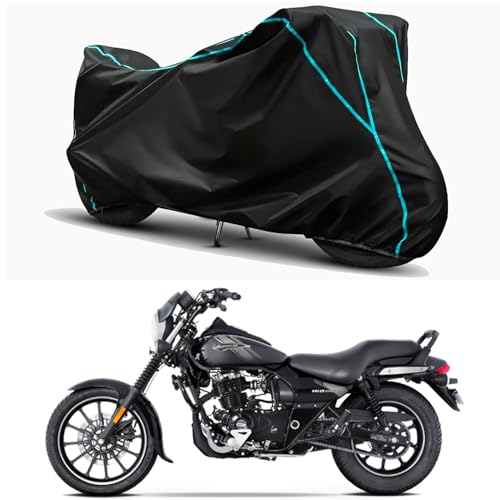 Image of Waterproof Bike Body Cover Compatible for | Bajaj Avenger Street 160 | Taffeta Fabric, Sky Piping Design, Bottom Elastic Fit | Dustproof, Sun UV & Rain Protection for All Weather.