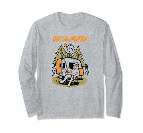 Relax dog on vacation, caravan dog camping FUN outfit Long Sleeve T-Shirt, Grey