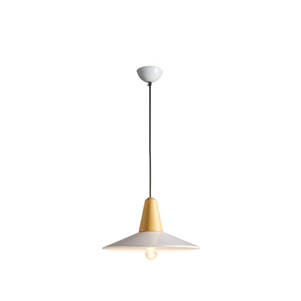 Lustre suspension moderne E27 en métal et bois blanc facile à installer pour salon